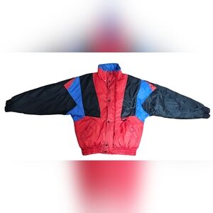 Vintage Alpine Ski Colorblock Jacket Coat Nylon Red Black Blue MEDIUM
